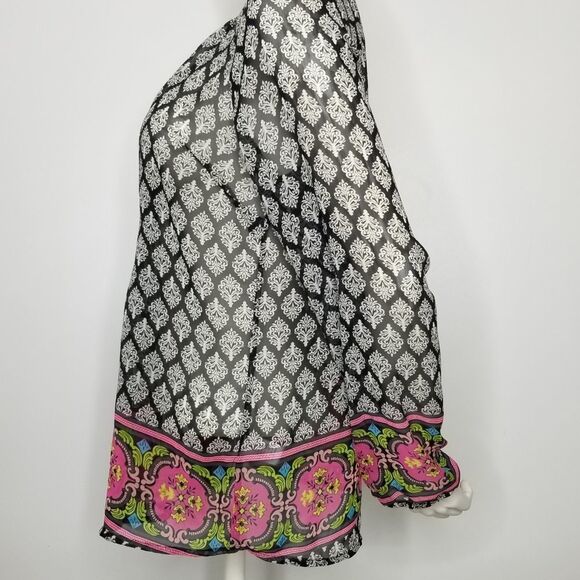 Daniel Rainn Chiffon Sheer Peasant Top With Tassels Women's Size Small - Picture 4 of 13